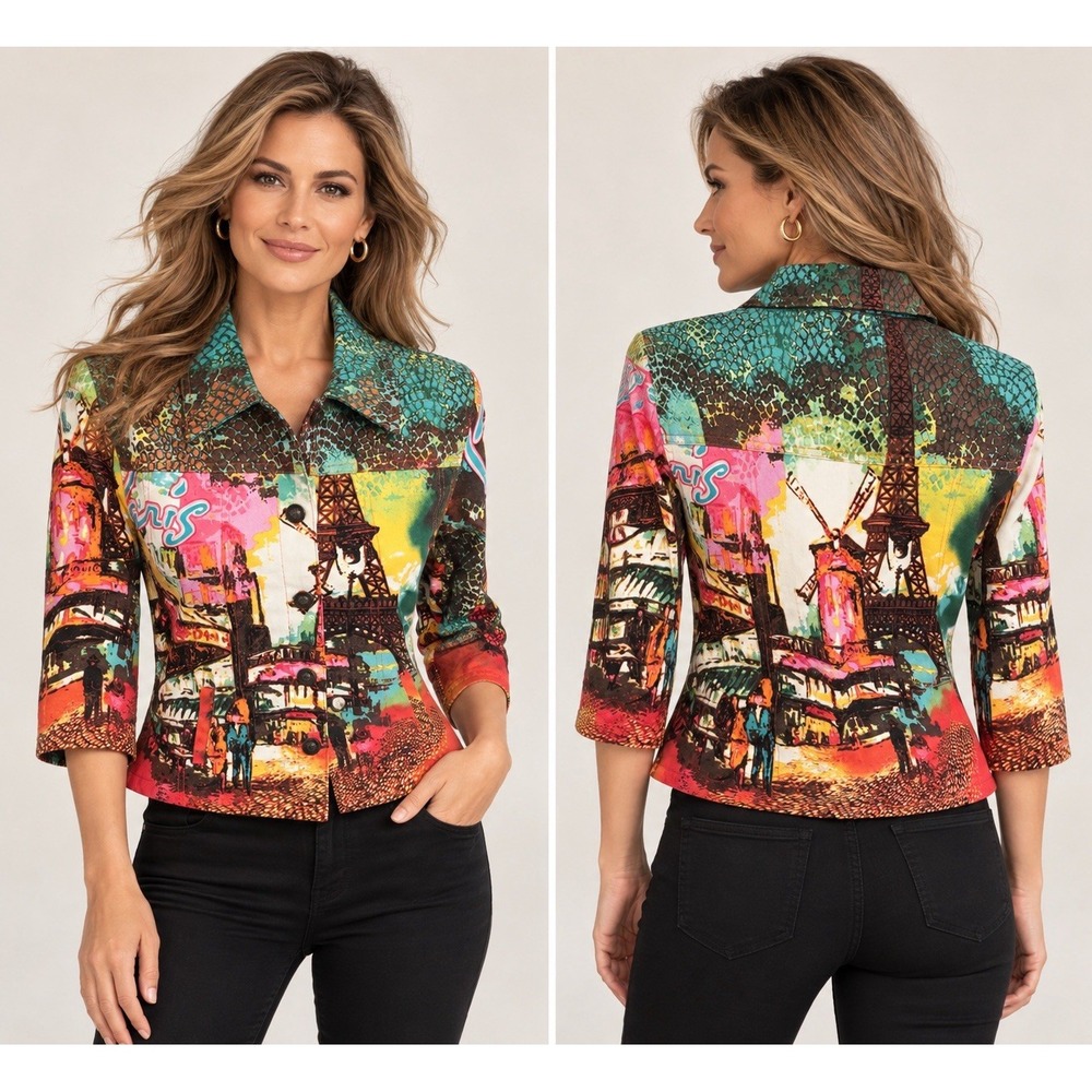 Vtg 90s Mirror Image Patchwork Jacket~Sz S~Paris Cotton Pop Art Maximalist Artsy